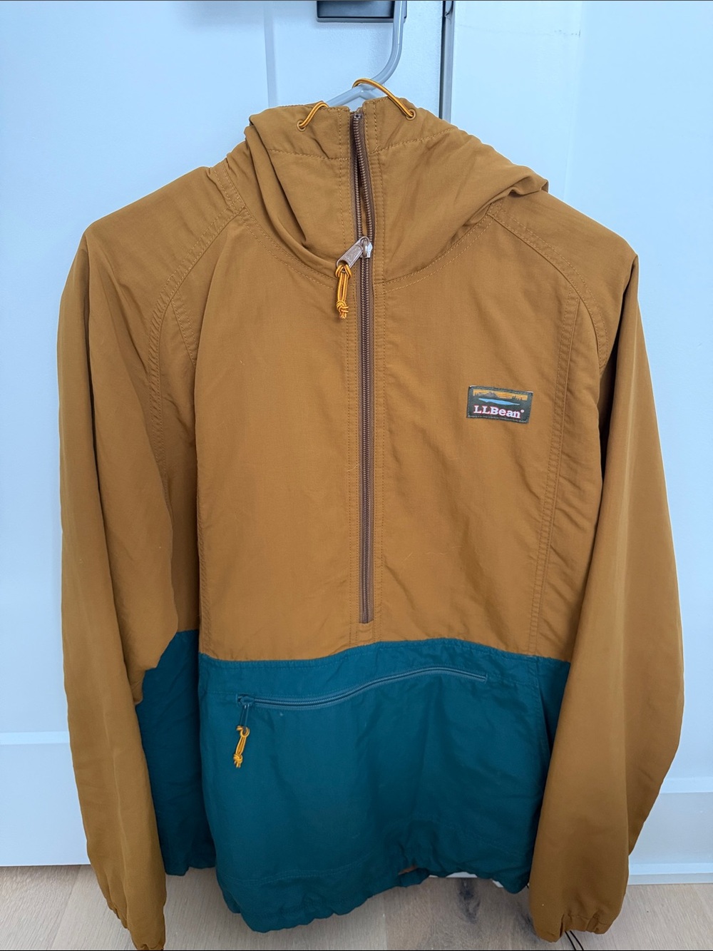 L.L. Bean Two-Tone Hooded Windbreaker Jacket - Mustard & Teal